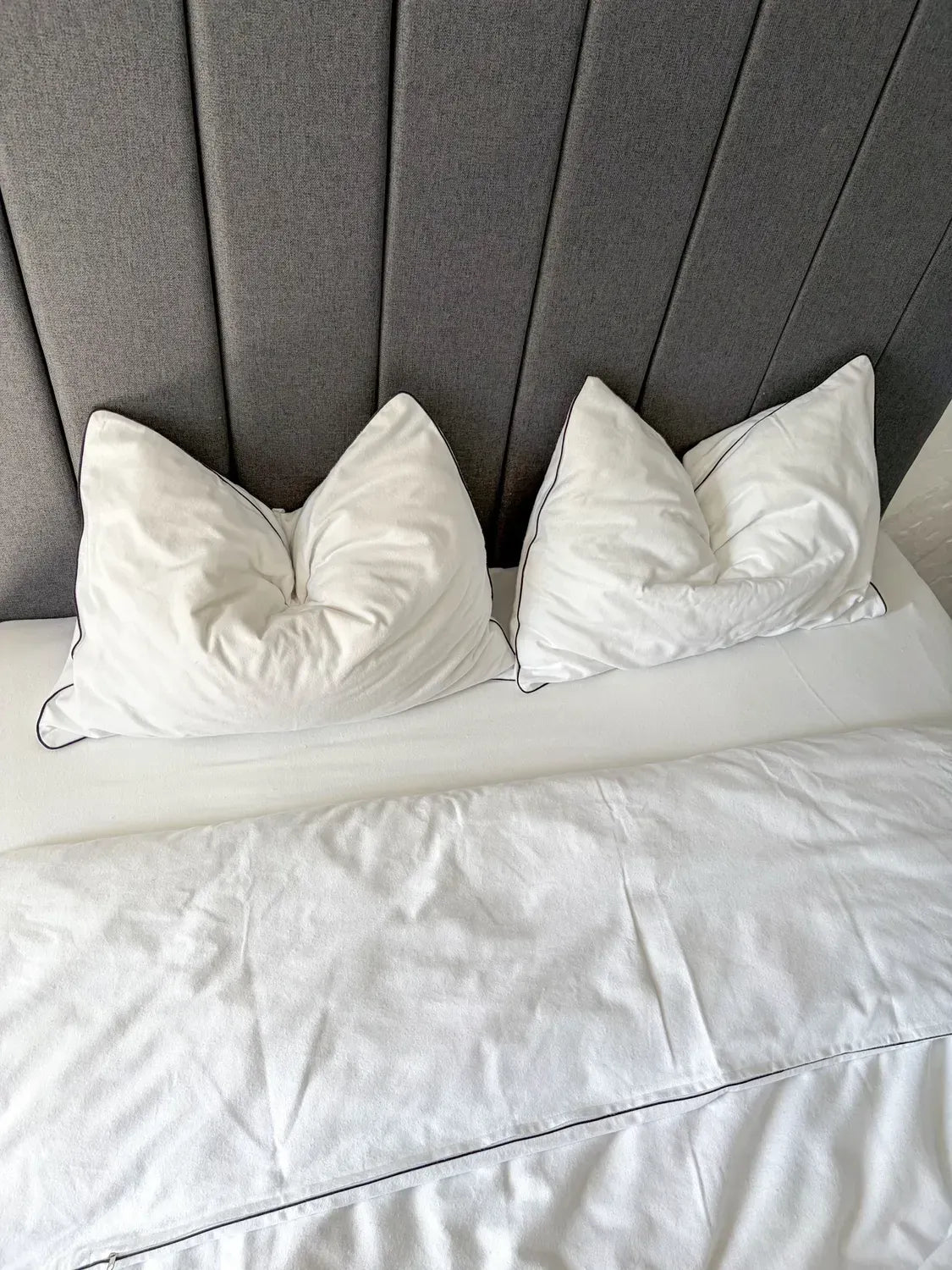 White cotton flannel bedding with black trim — Flannel Bedding by TXL Atelier