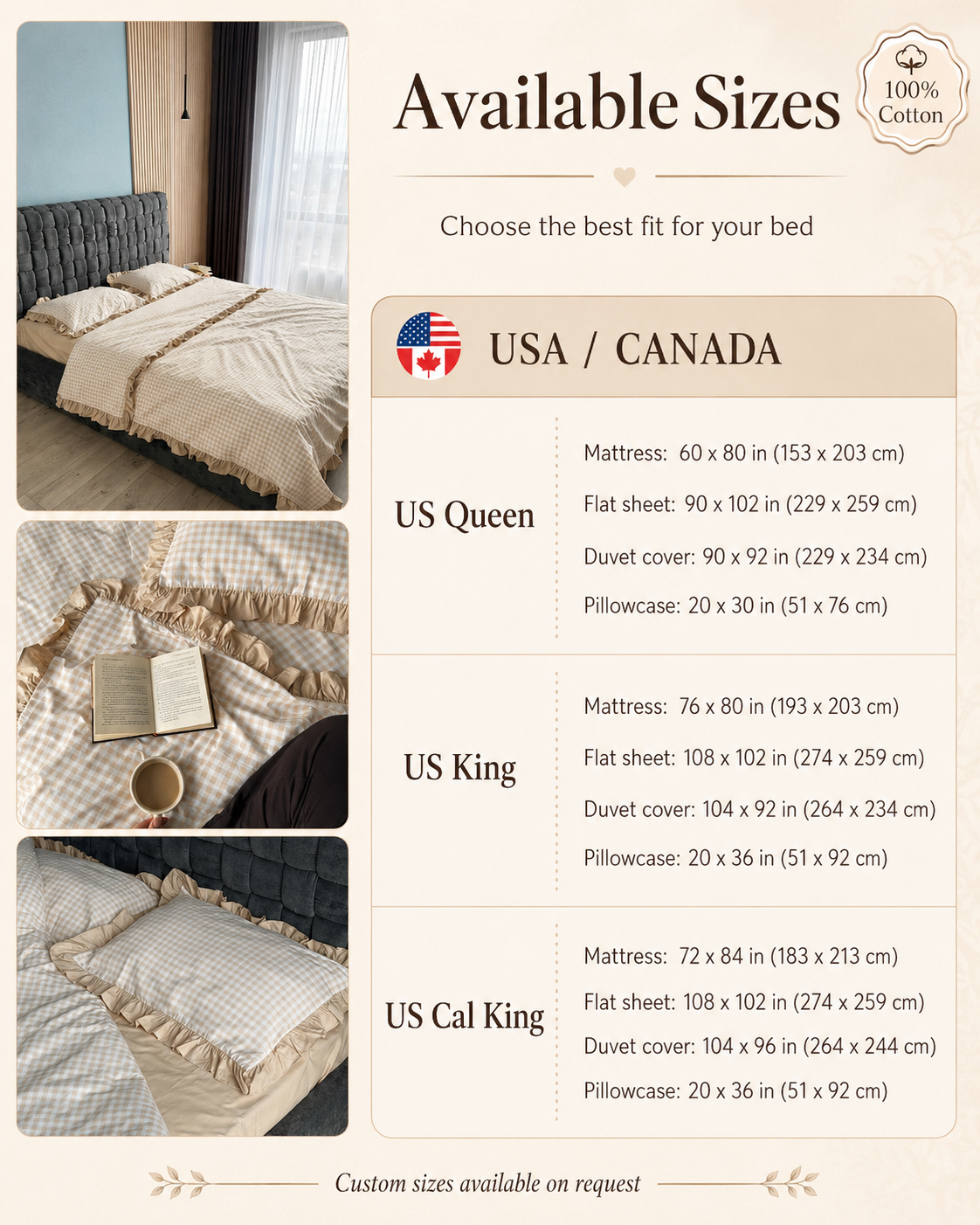 Beige Gingham Ruffle Bedding Set