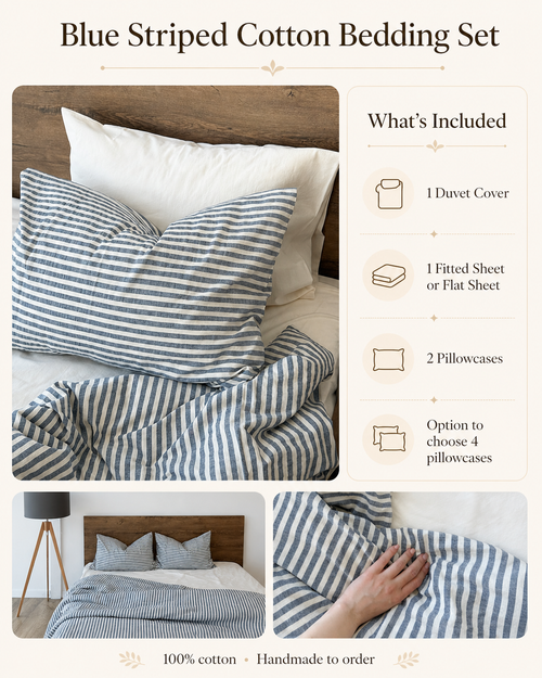 Blue Striped Washed Cotton Duvet Cover Set
