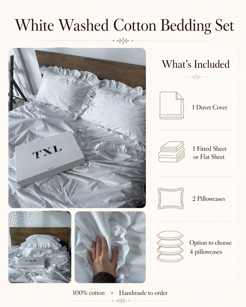 White Washed Cotton Ruffle Bedding Set