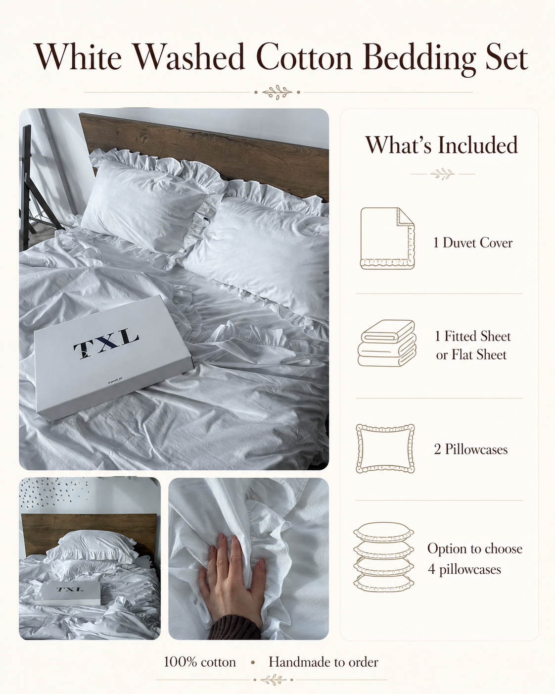 White Washed Cotton Ruffle Bedding Set