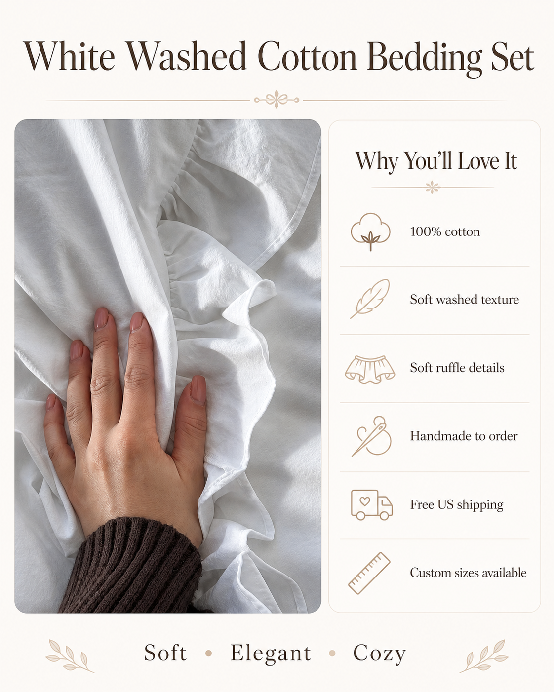 White Washed Cotton Ruffle Bedding Set