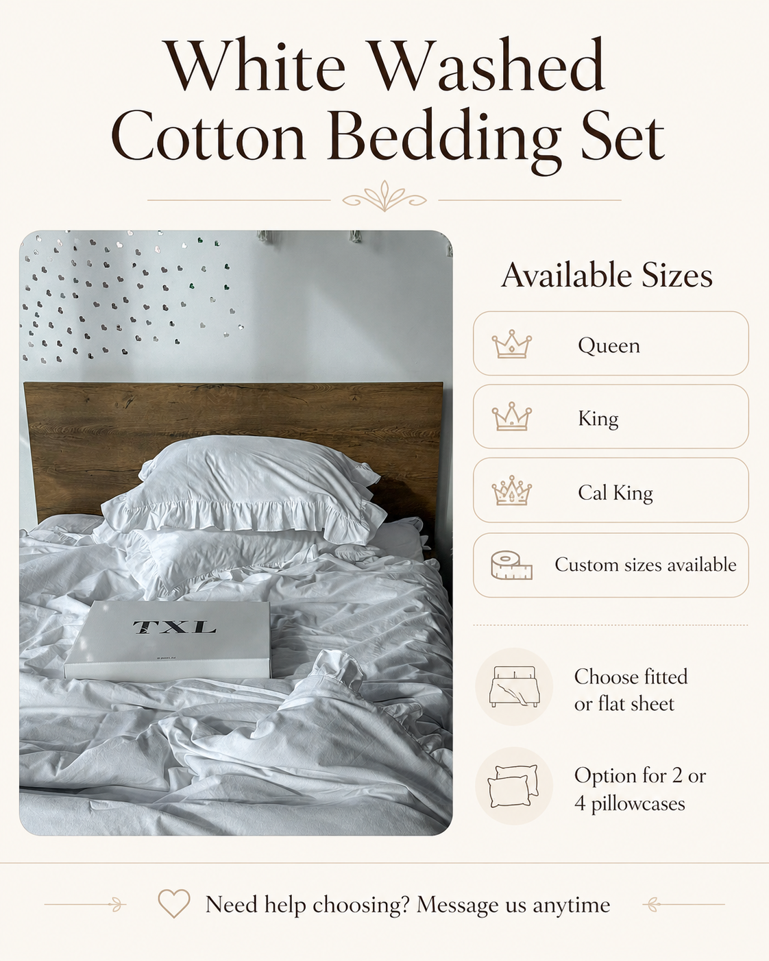 White Washed Cotton Ruffle Bedding Set