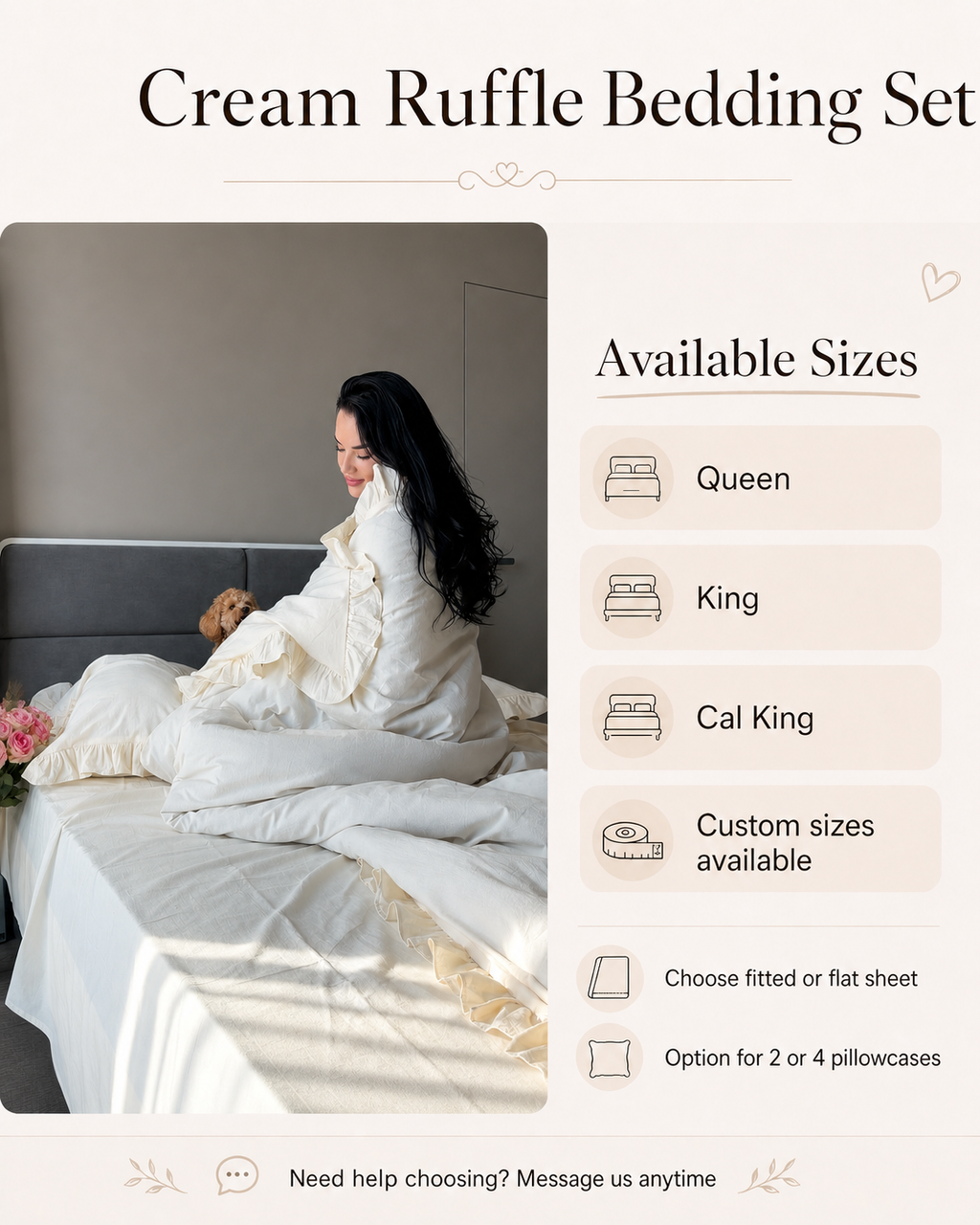 Ivory Washed Cotton Ruffle Bedding Set