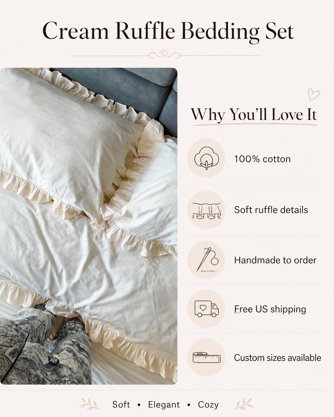Ivory Washed Cotton Ruffle Bedding Set