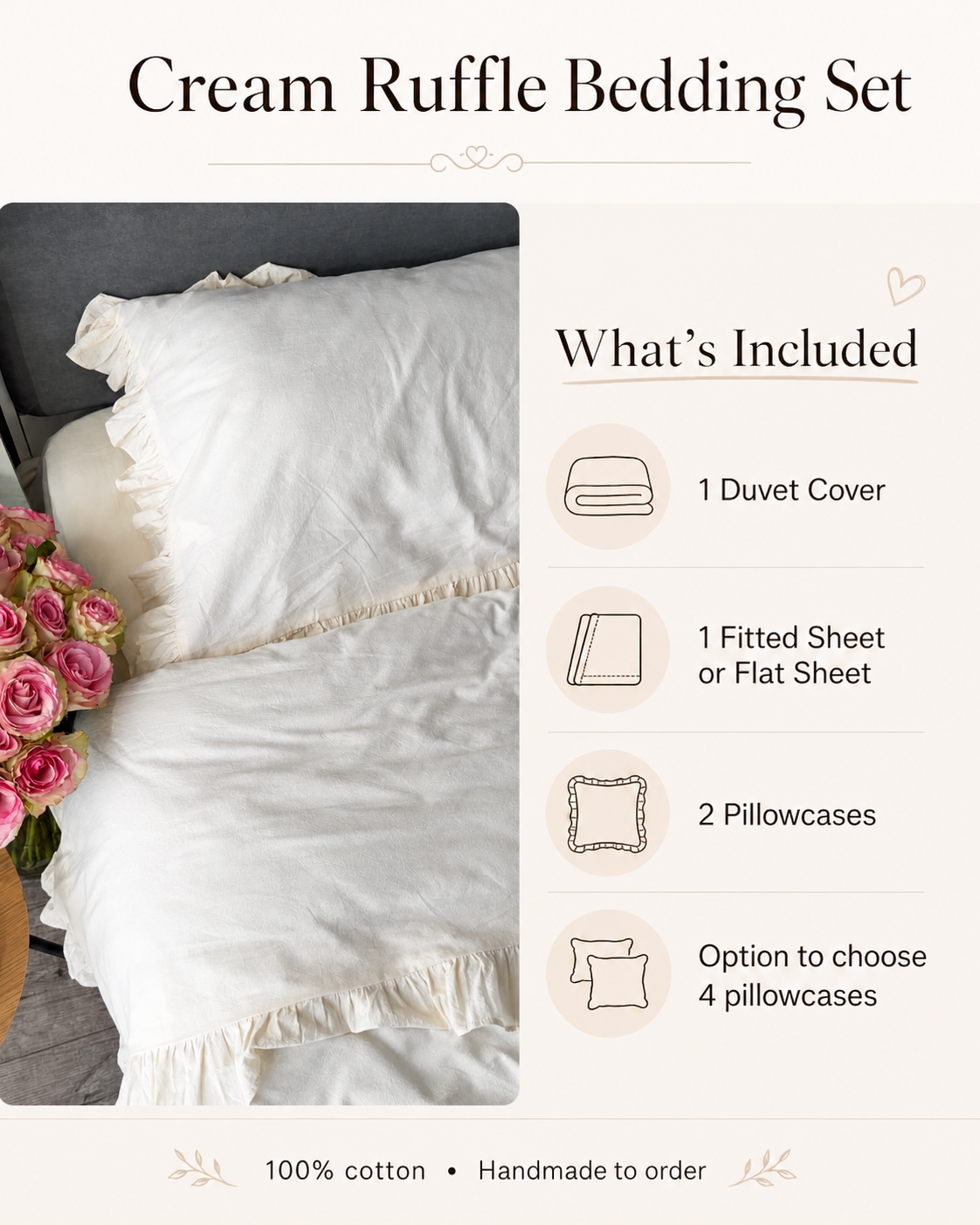 Ivory Washed Cotton Ruffle Bedding Set