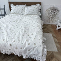 White Cotton Ranforce Floral Ruffle Bedding Set
