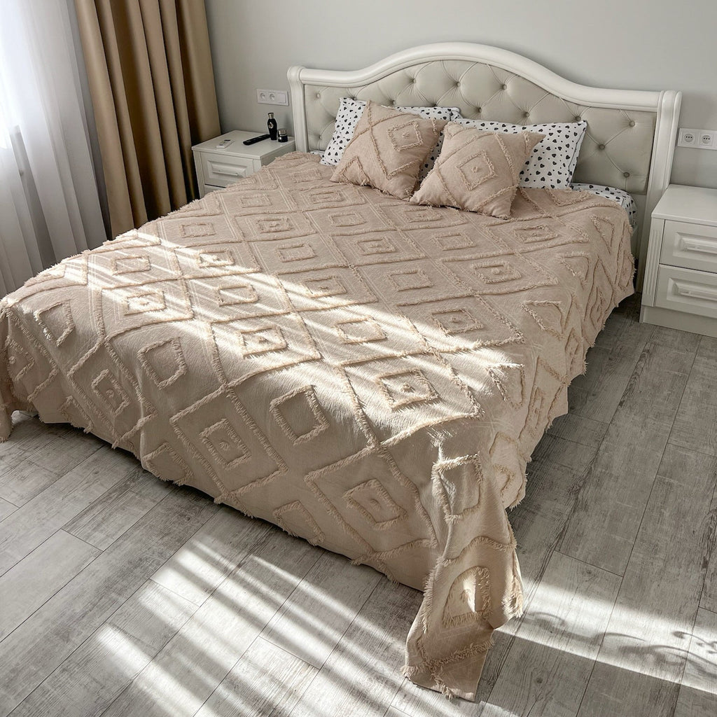 Soft Beige Scandinavian Bedspread