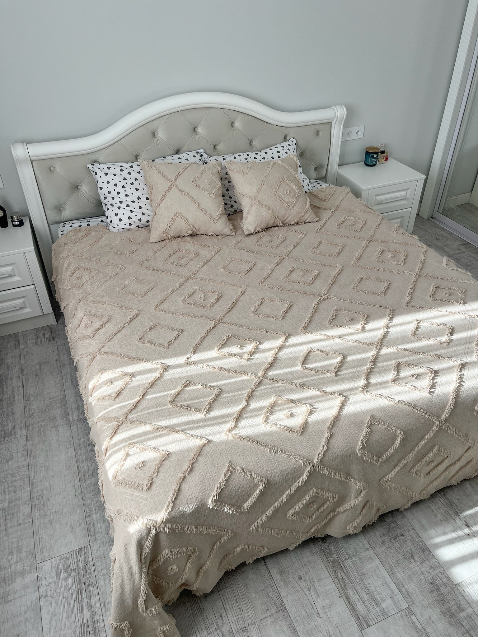 Soft Beige Scandinavian Bedspread