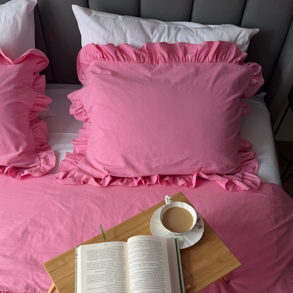 Pink Washed Cotton Ruffle Bedding Set