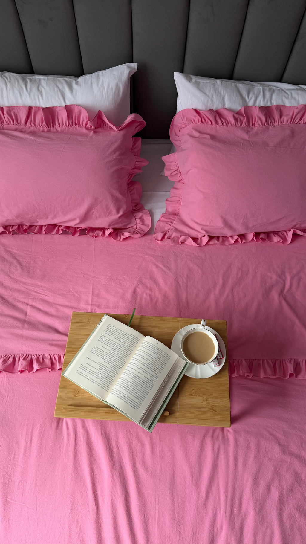 Pink Washed Cotton Ruffle Bedding Set
