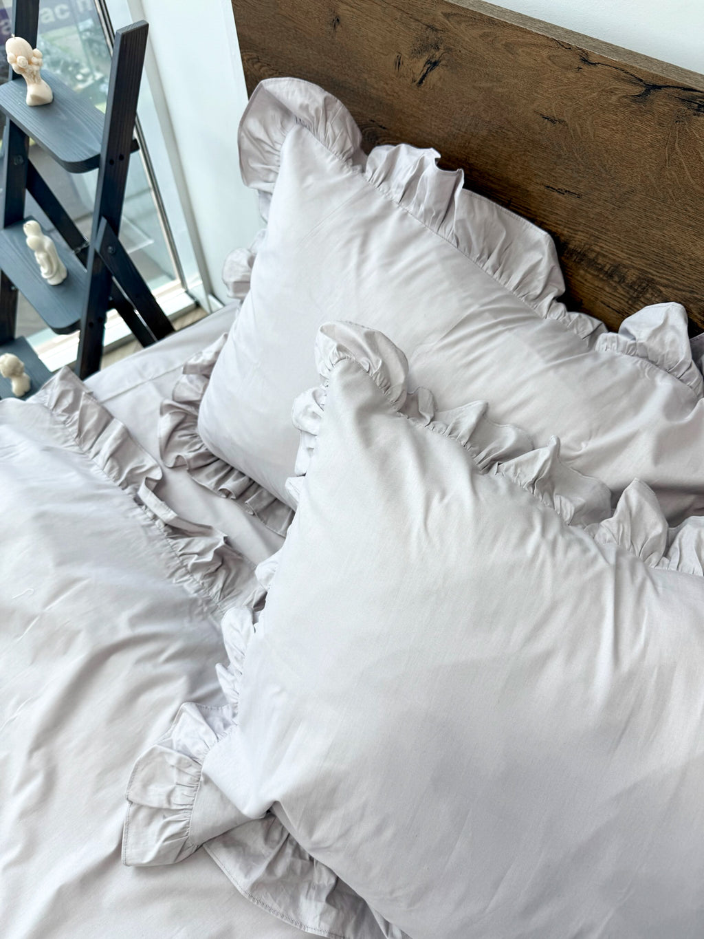 Light Gray Cotton Ranforce Ruffle Bedding Set