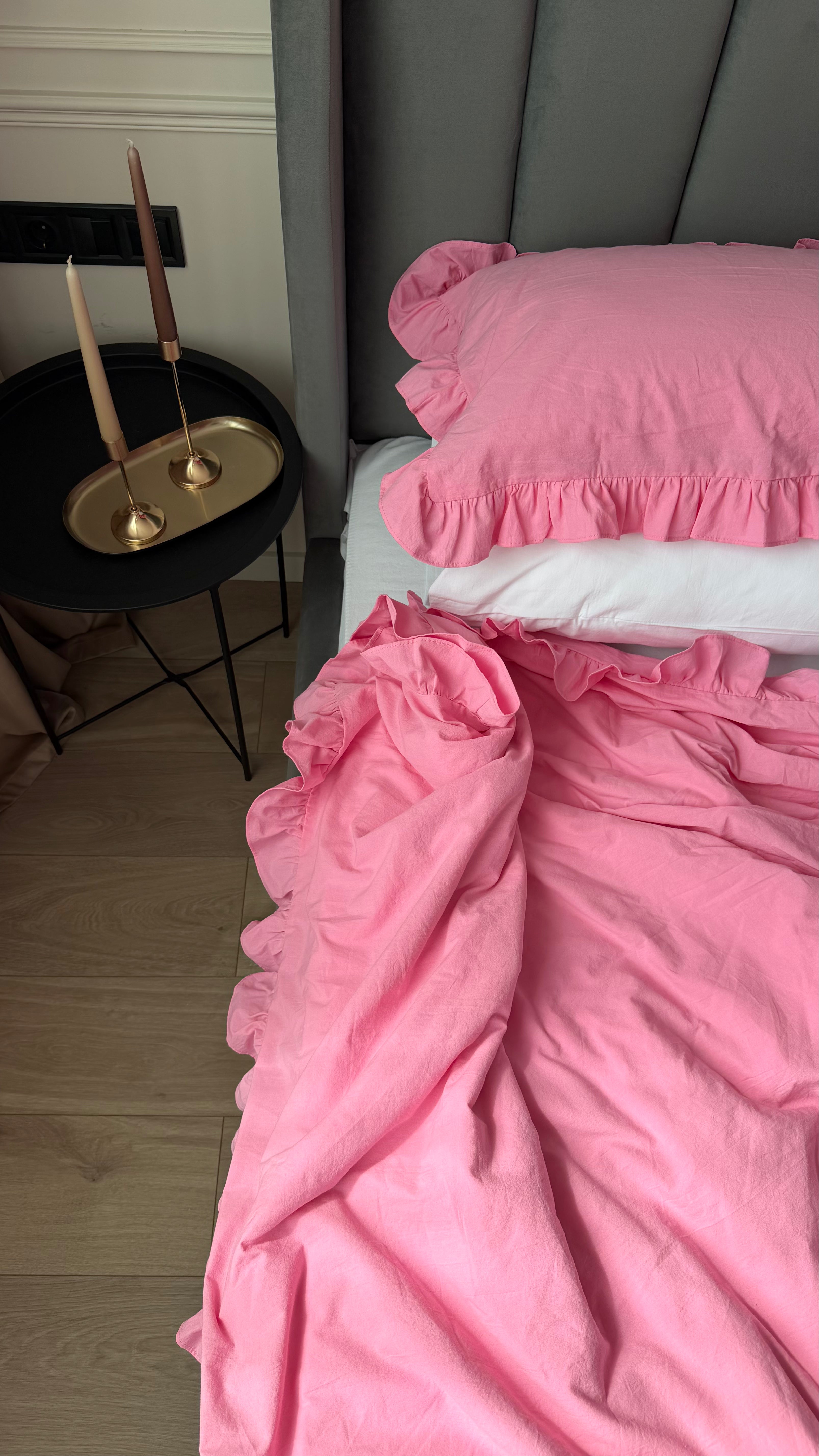 Pink Washed Cotton Ruffle Bedding Set