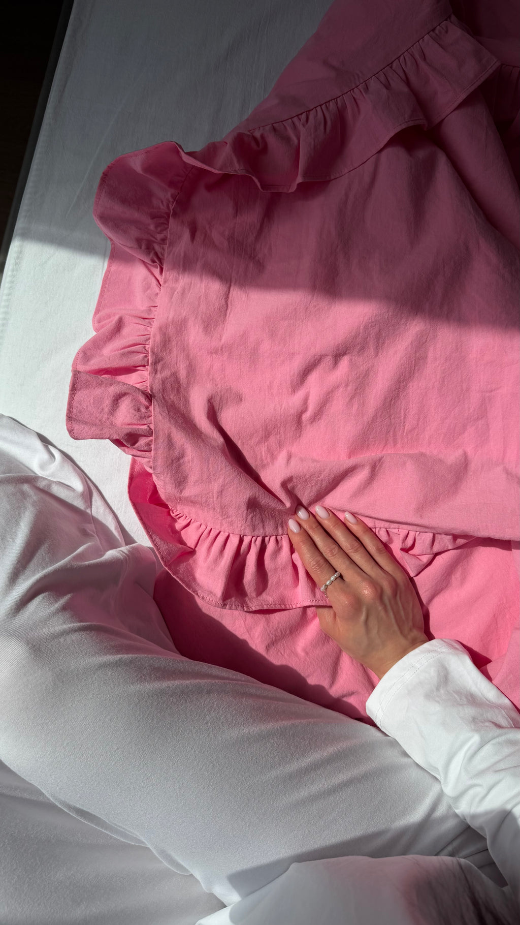 Pink Washed Cotton Ruffle Bedding Set
