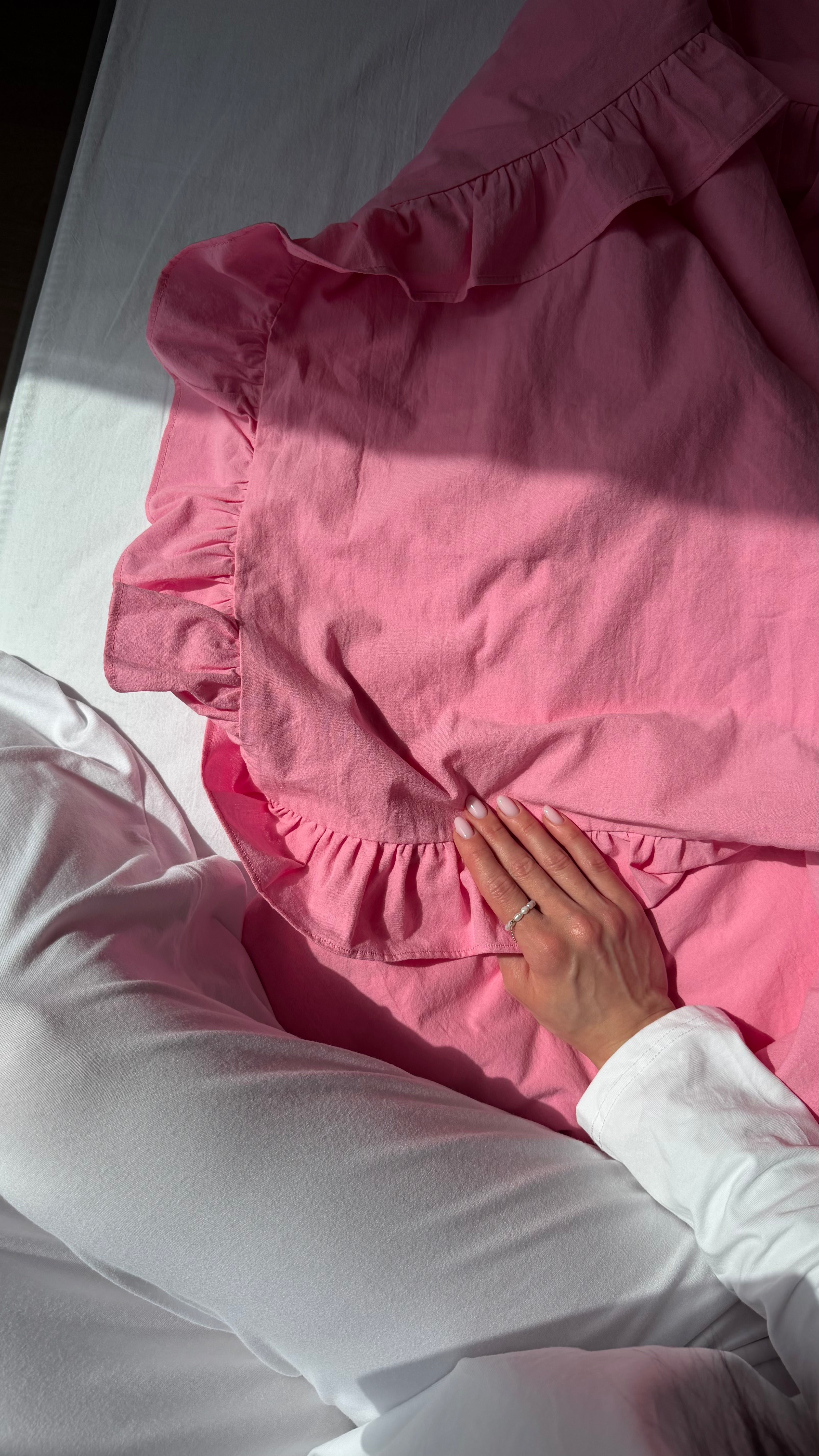 Pink Washed Cotton Ruffle Bedding Set
