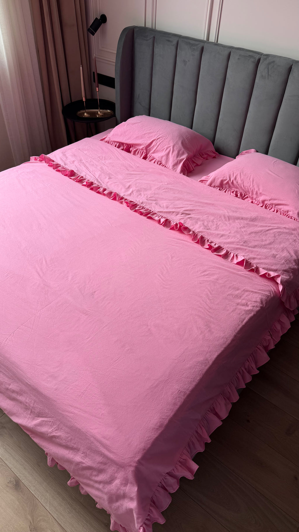 Pink Washed Cotton Ruffle Bedding Set