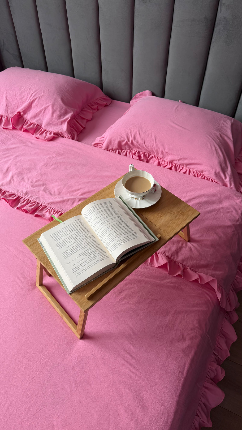 Pink Washed Cotton Ruffle Bedding Set