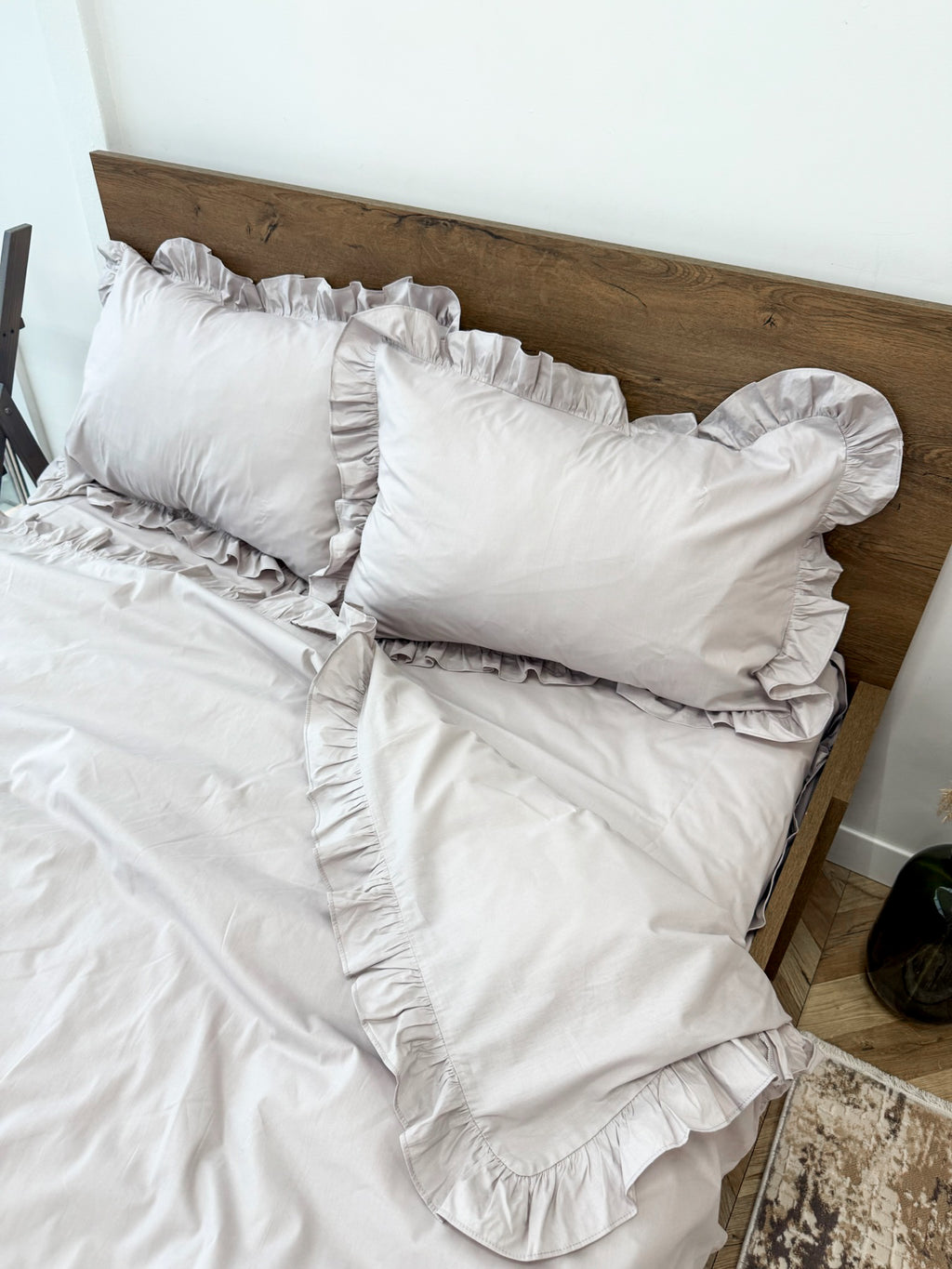 Light Gray Cotton Ranforce Ruffle Bedding Set