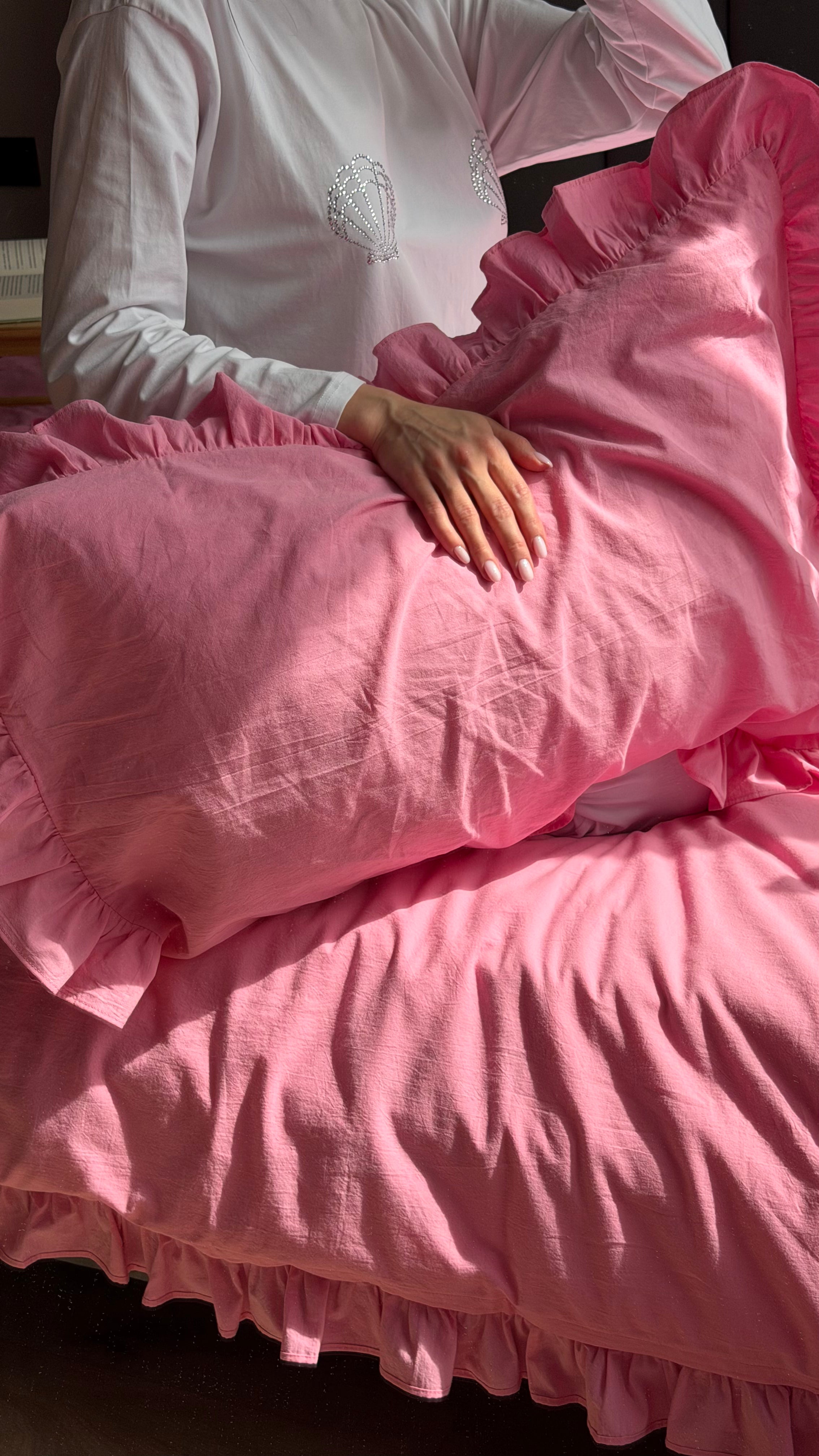Pink Washed Cotton Ruffle Bedding Set