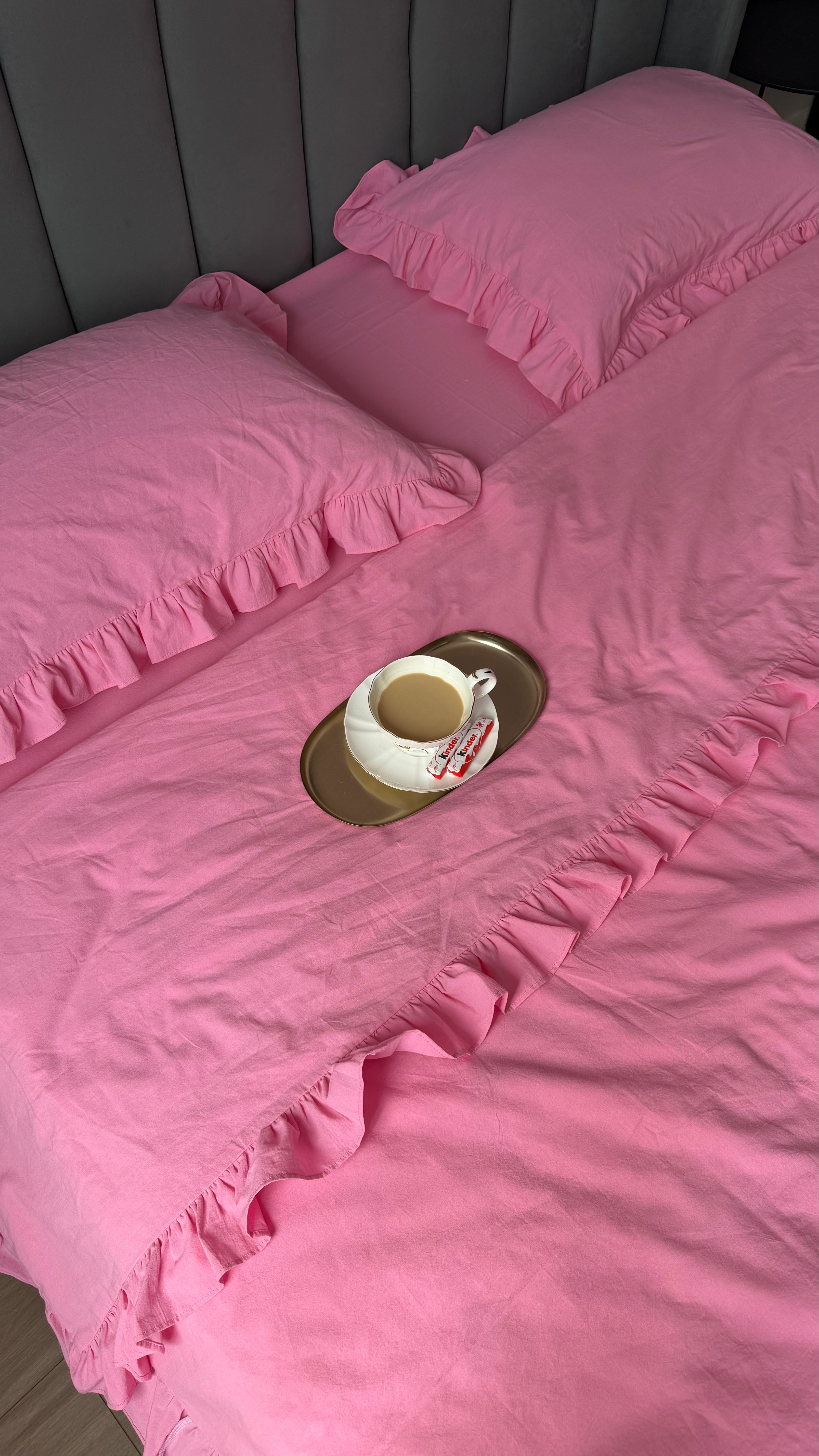 Pink Washed Cotton Ruffle Bedding Set