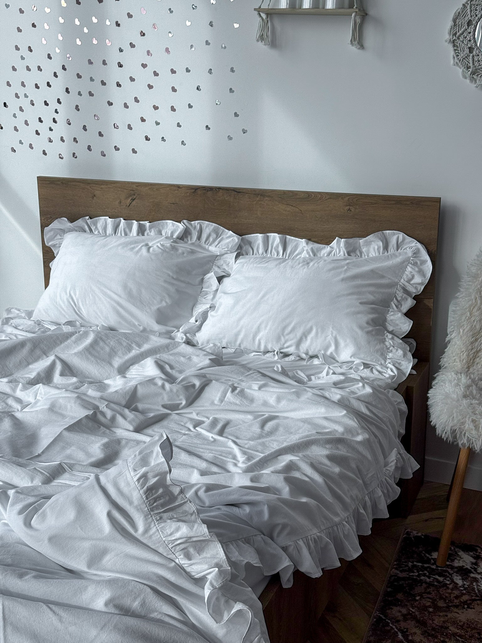 White Washed Cotton Ruffle Bedding Set | Handmade | Made to Order