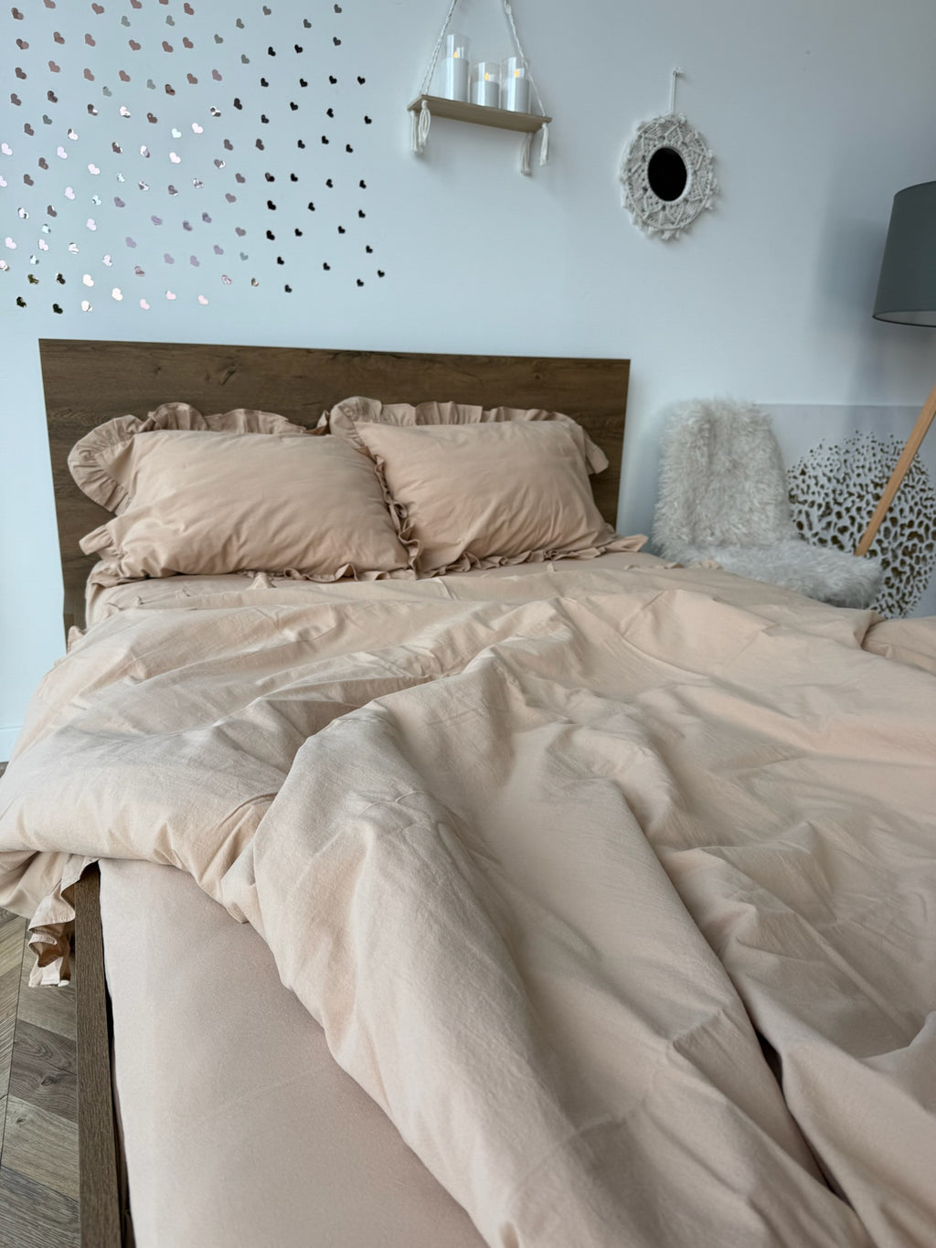 Beige Washed Cotton Ruffle Bedding Set | Neutral Cozy | Handmade | Made to Order