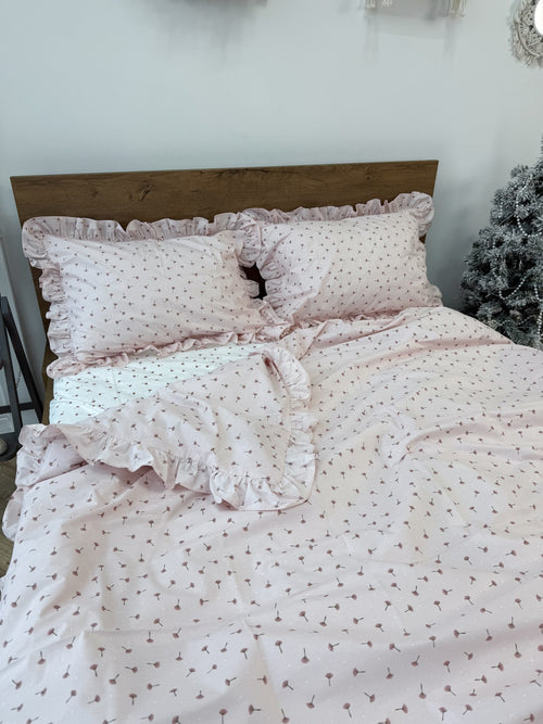 Blush Pink Ranforce Cotton Dandelion Duvet Cover Set