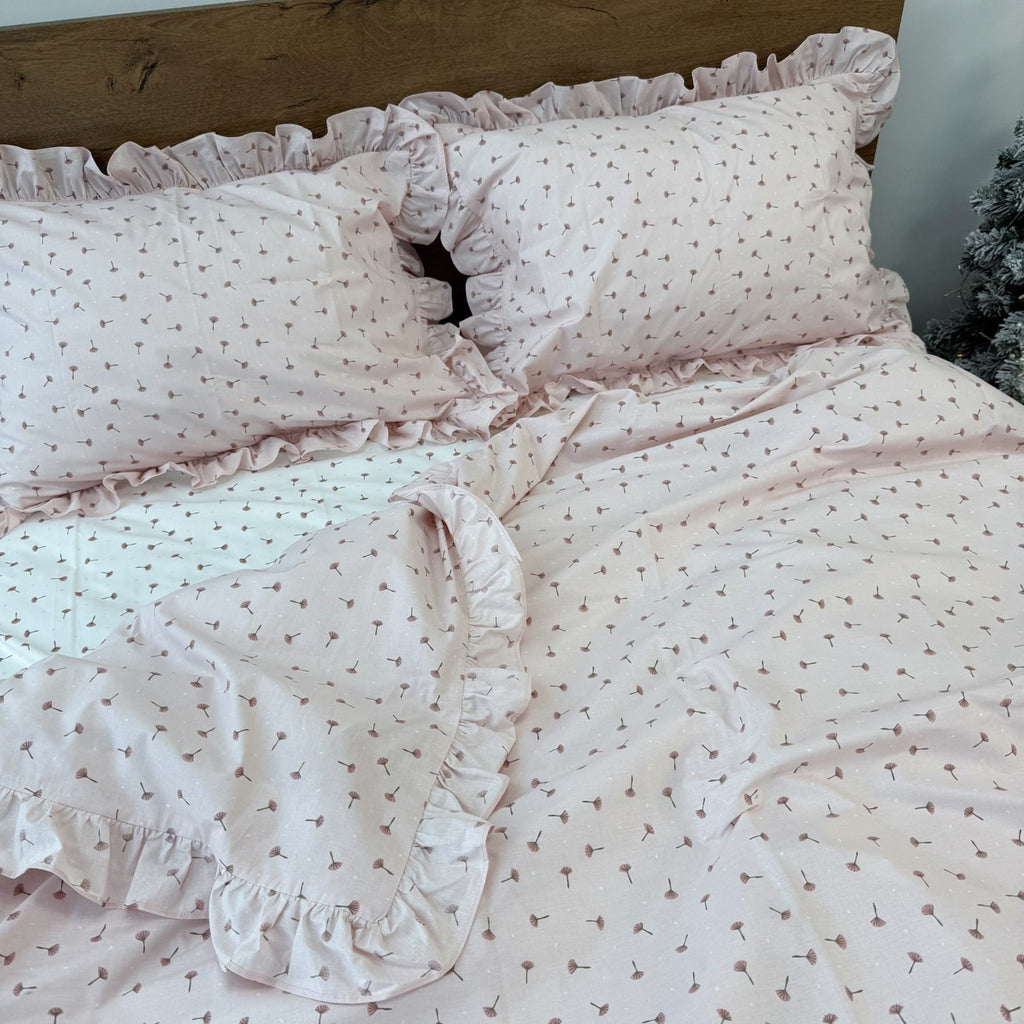 Soft Pink Cotton Ranforce Dandelion Bedding Set