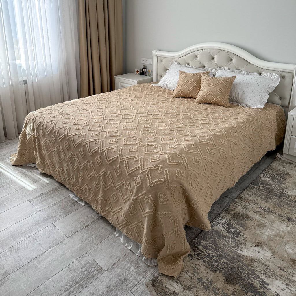 Warm Beige Scandinavian Bedspread