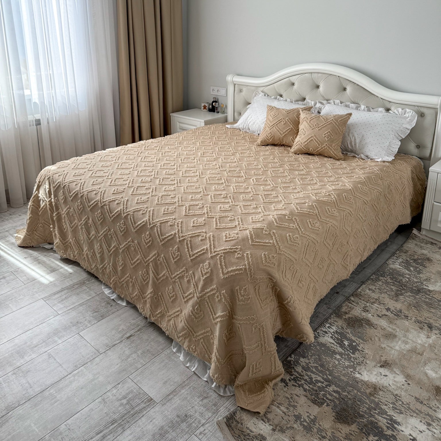 Warm Beige Scandinavian Bedspread