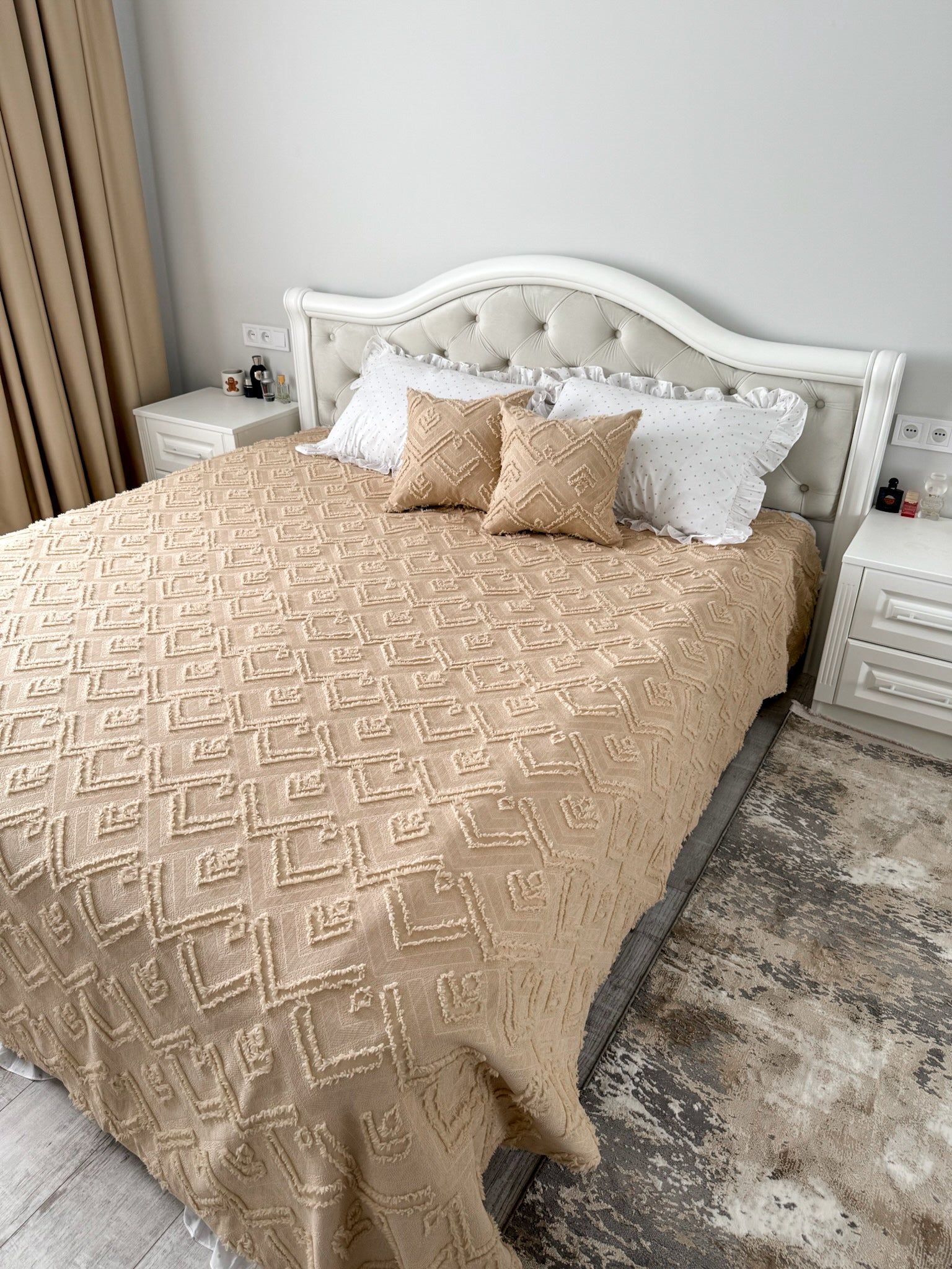 Warm Beige Scandinavian Bedspread