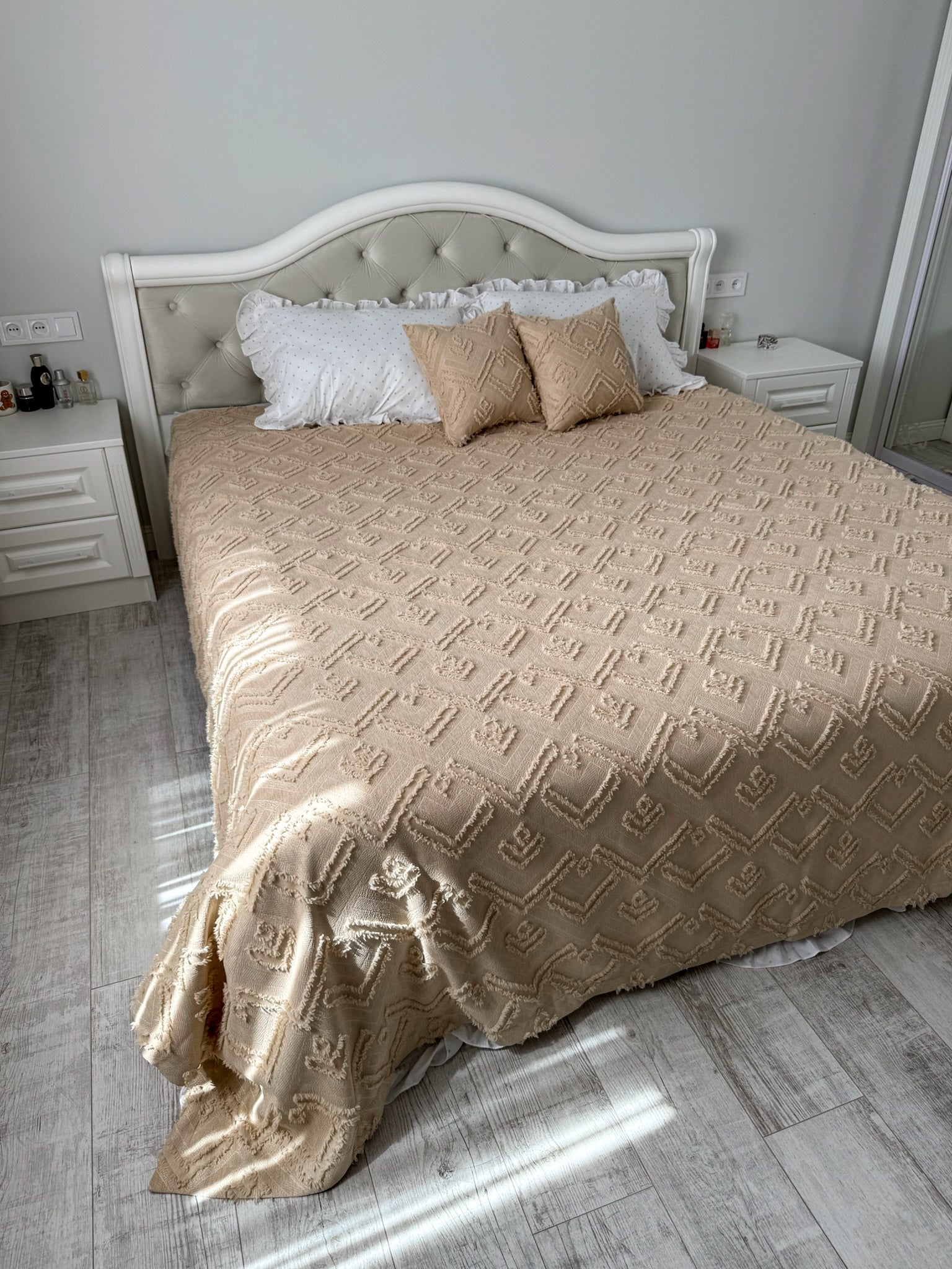 Warm Beige Scandinavian Bedspread