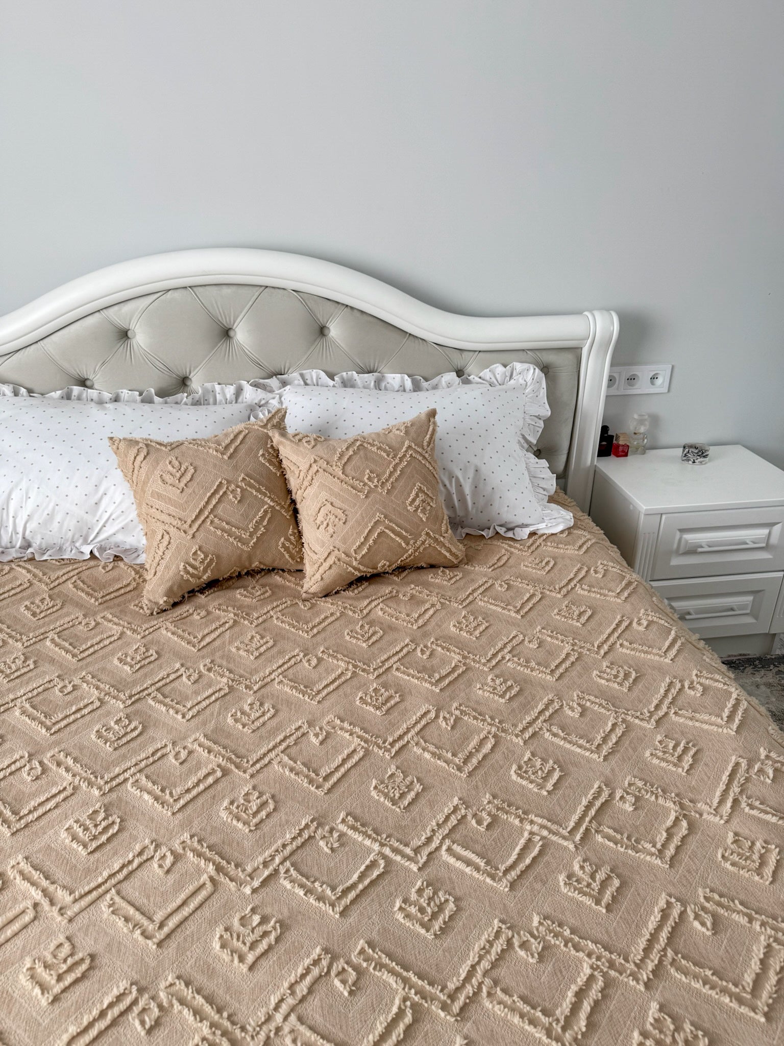 Warm Beige Scandinavian Bedspread
