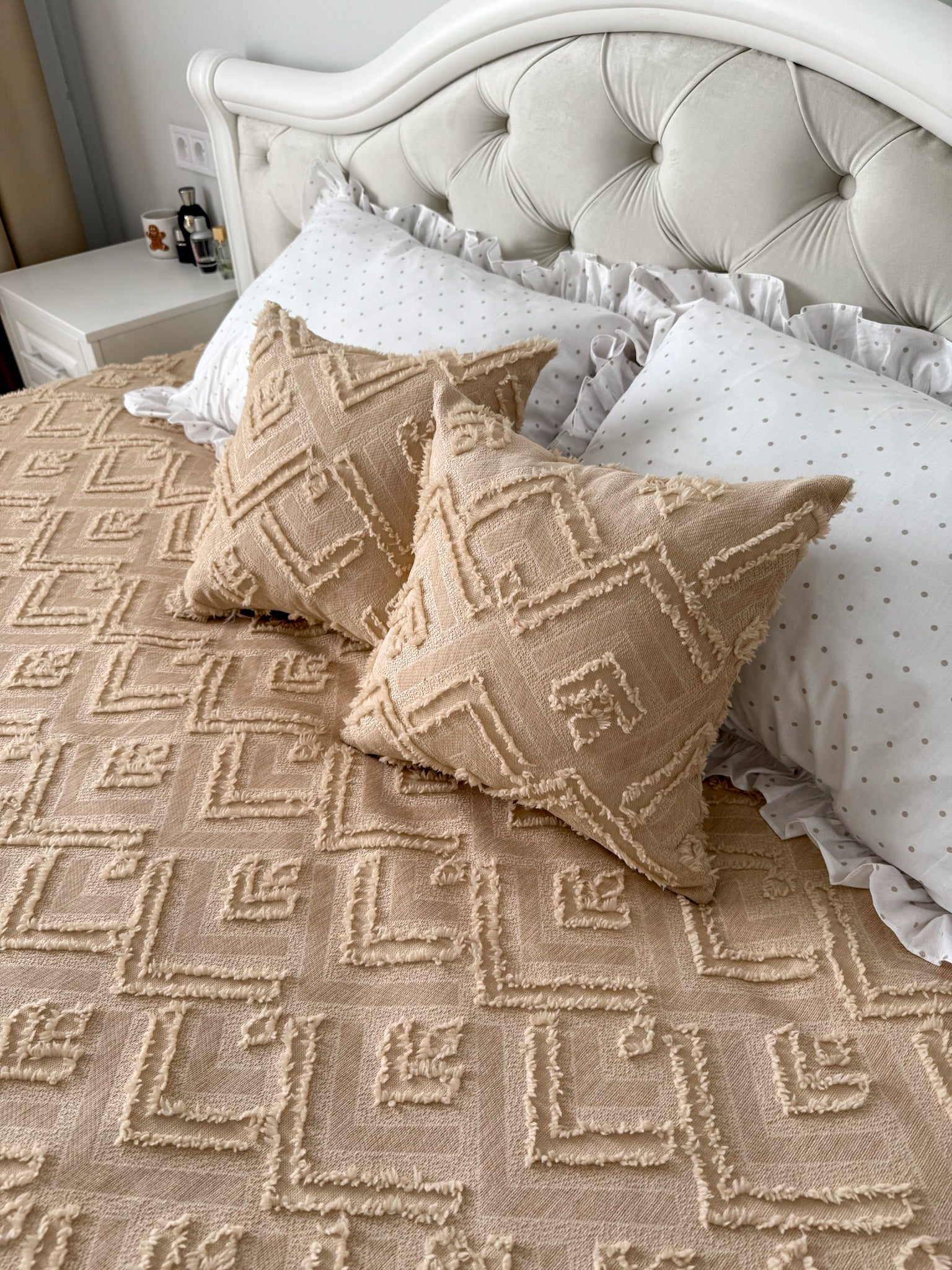 Warm Beige Scandinavian Bedspread