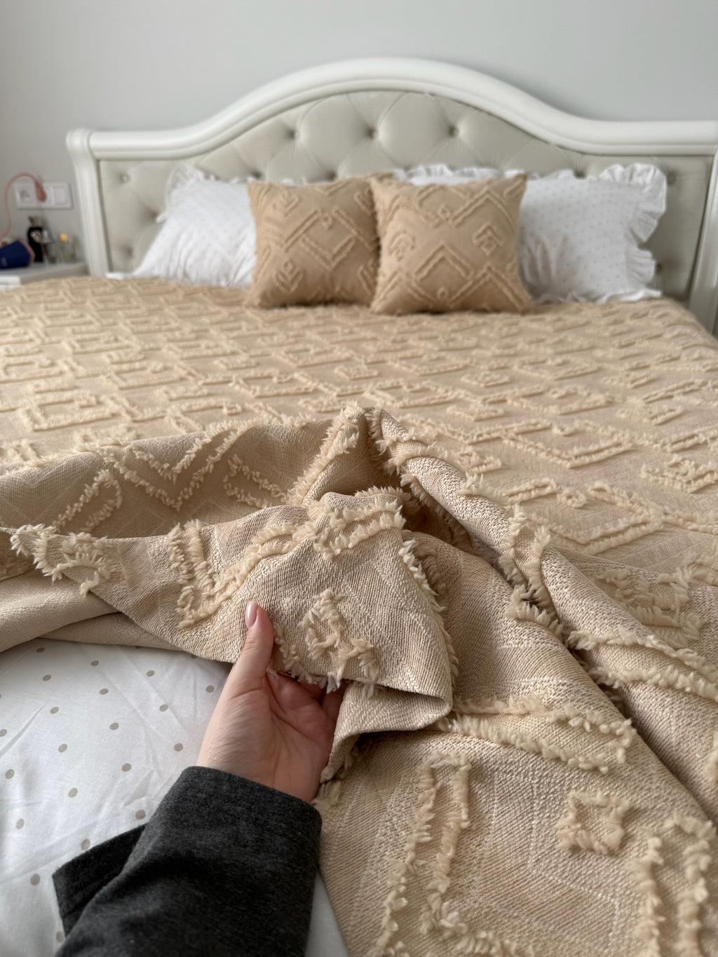 Warm Beige Scandinavian Bedspread