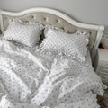 White Cotton Ranforce Ruffle Bedding Set with Gray Hearts