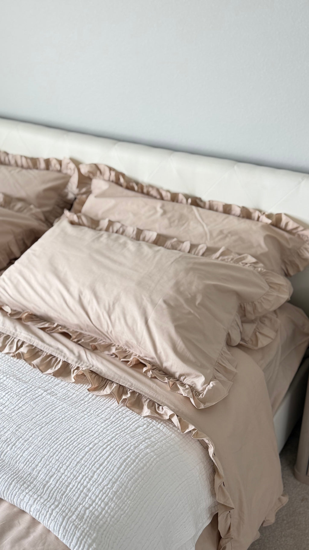 Beige Cotton Ranforce Ruffle Bedding Set