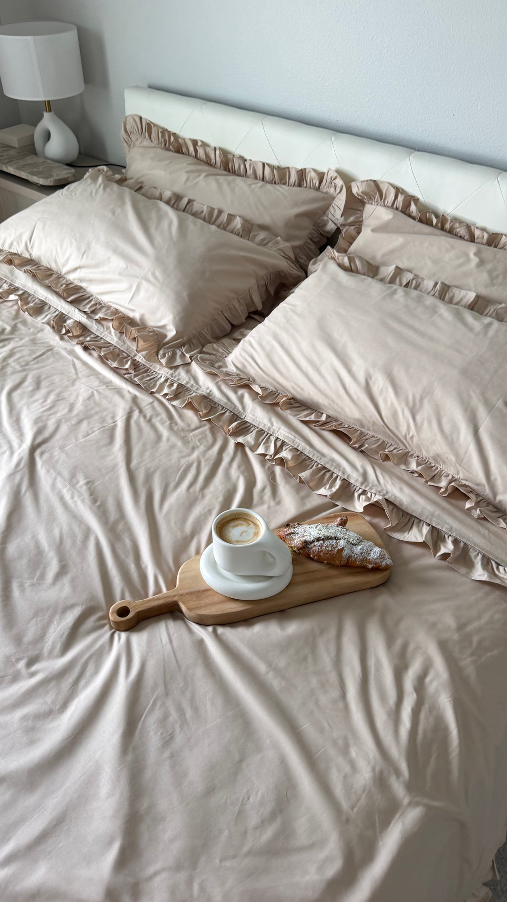 Beige Cotton Ranforce Ruffle Bedding Set
