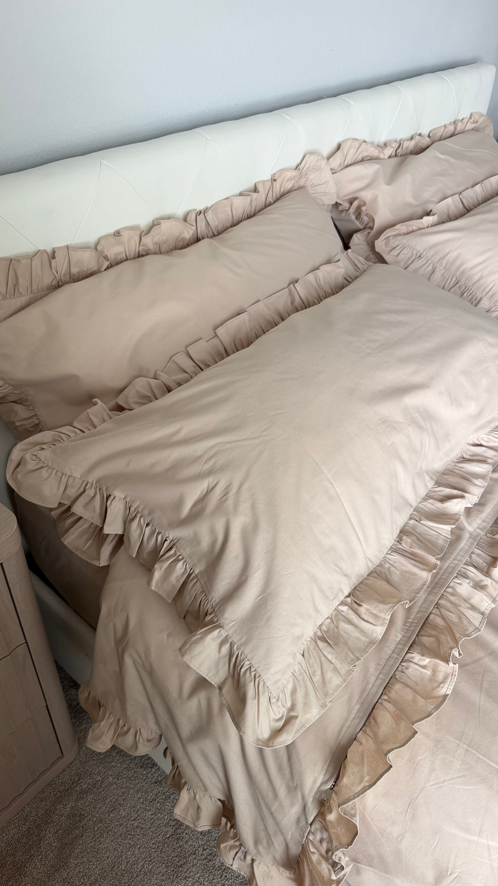Beige Cotton Ranforce Ruffle Bedding Set