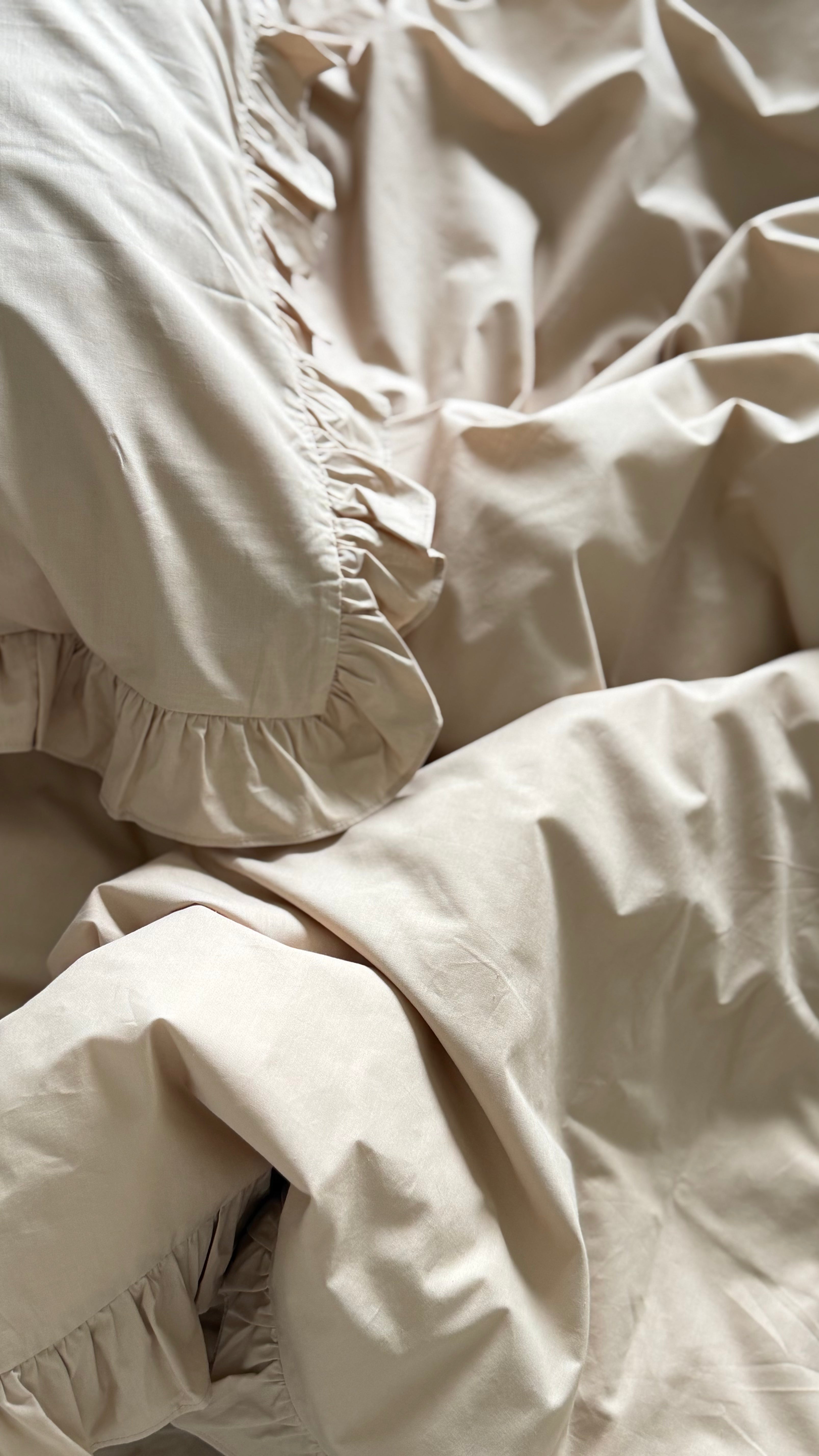 Beige Cotton Ranforce Ruffle Bedding Set