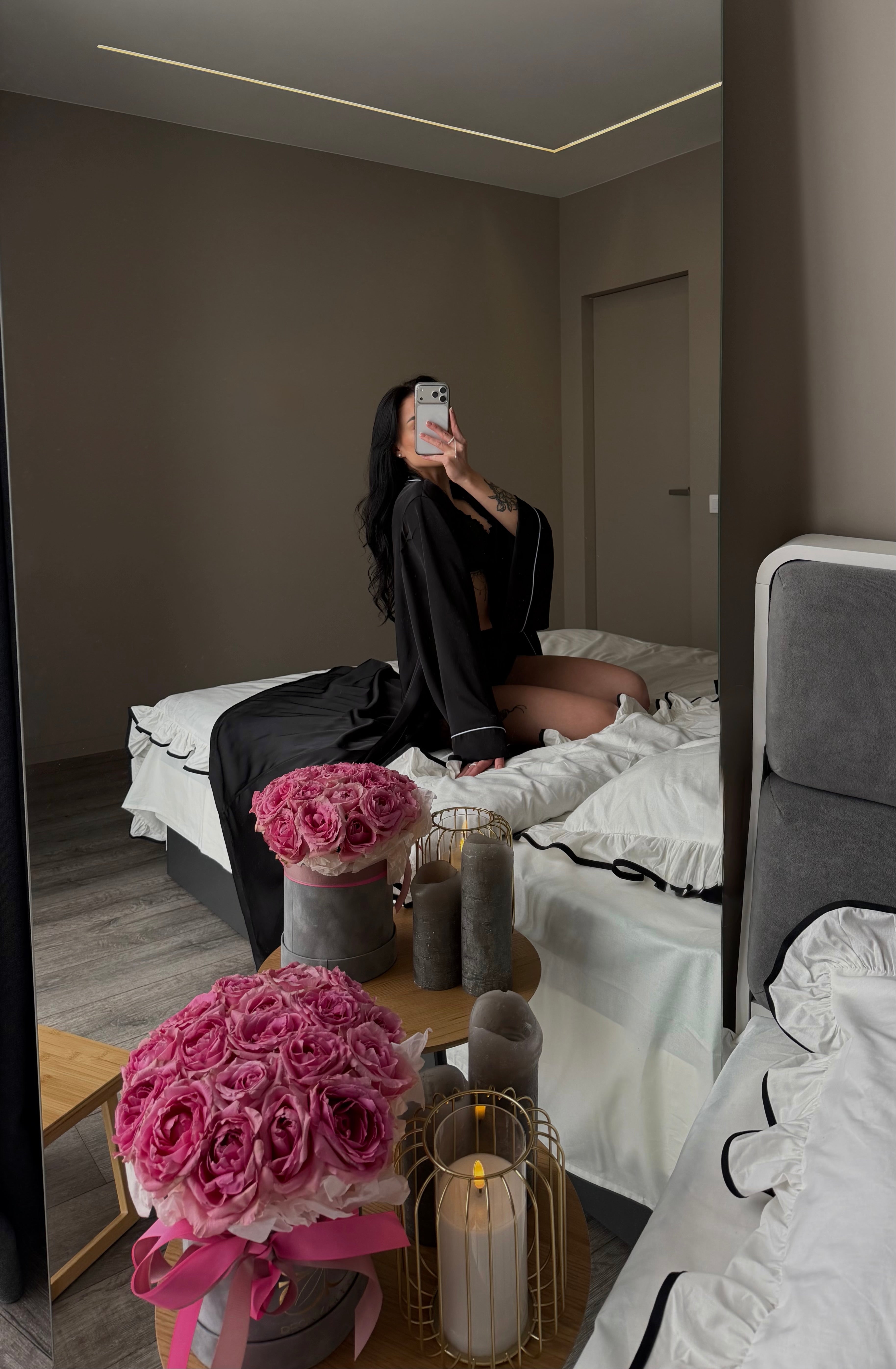 White Ruffle Bedding Set with Black Trim | 100% Cotton | Handmade | Made to Order