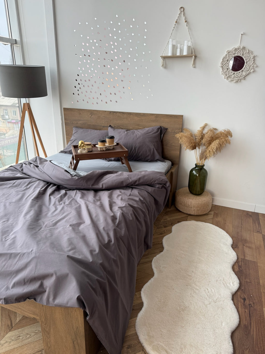 Graphite and Gray Cotton Bedding Set