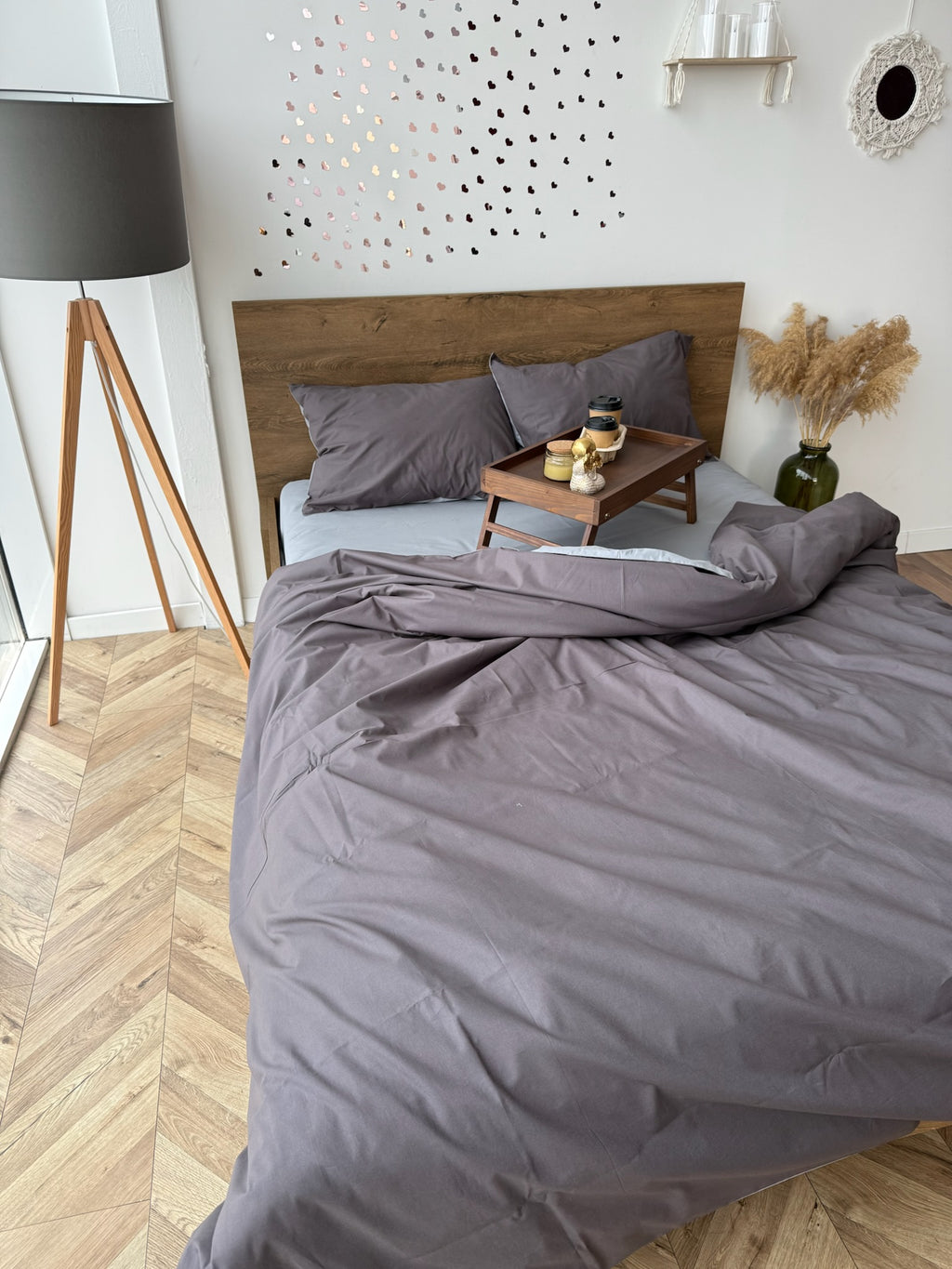 Graphite and Gray Cotton Bedding Set