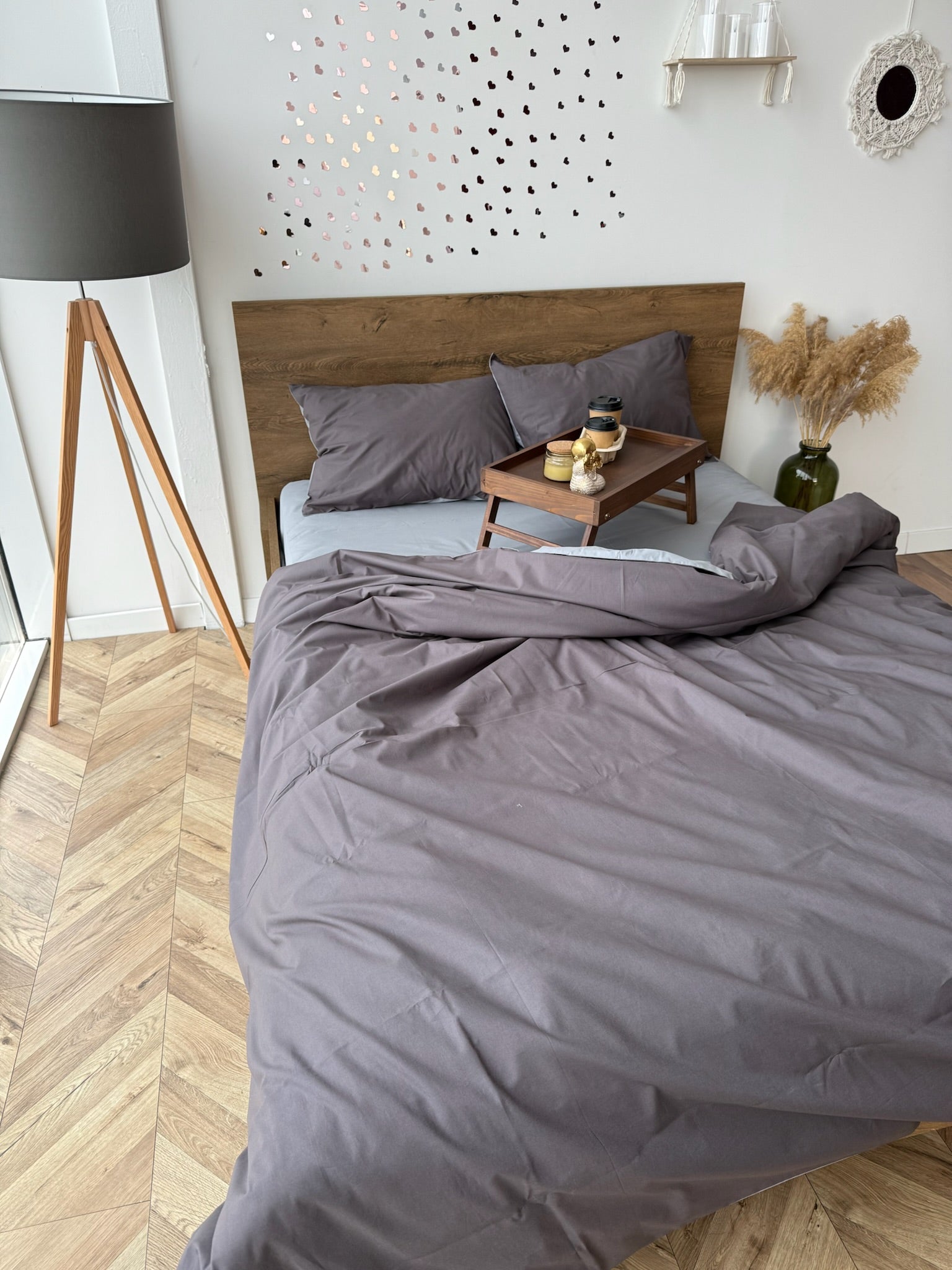 Graphite and Gray Cotton Bedding Set