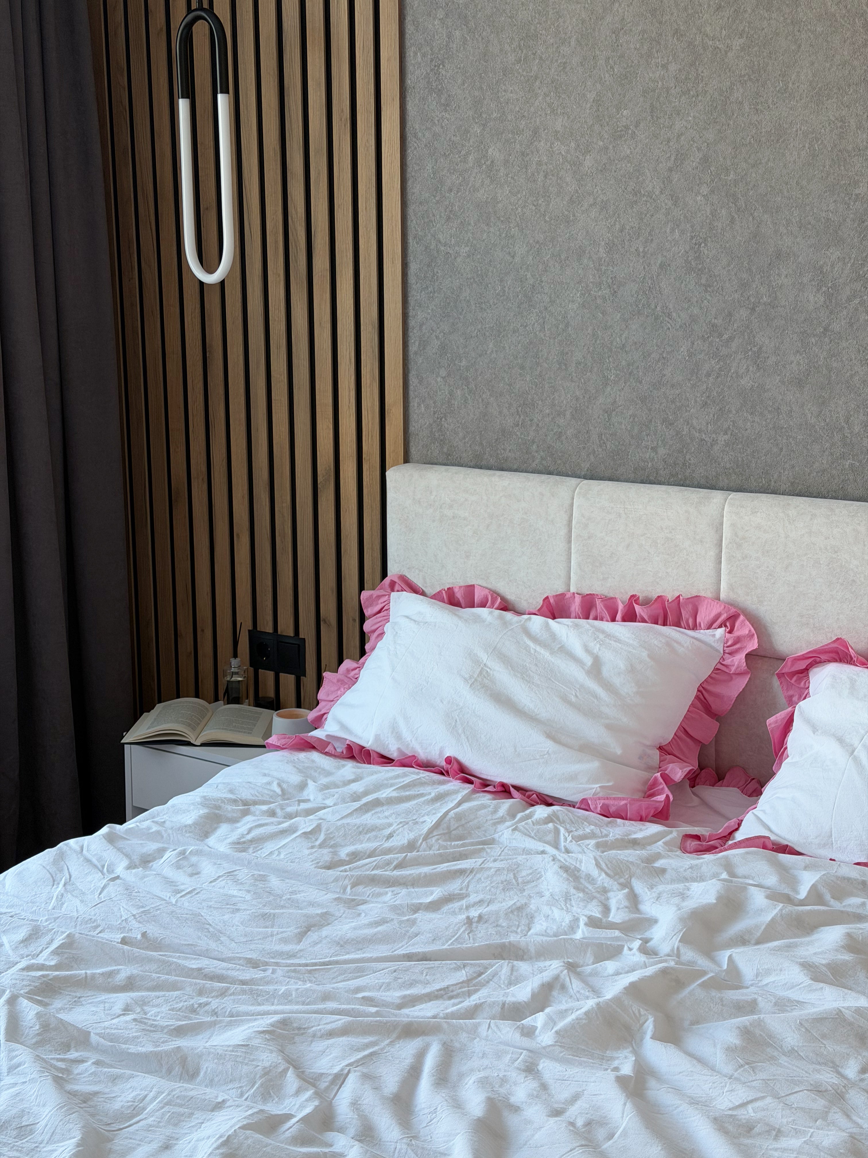 White Washed Cotton Ruffle Bedding Set | Pink Ruffles | Handmade | Made to Order