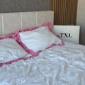White Washed Cotton Ruffle Bedding Set | Pink Ruffles | Handmade | Made to Order