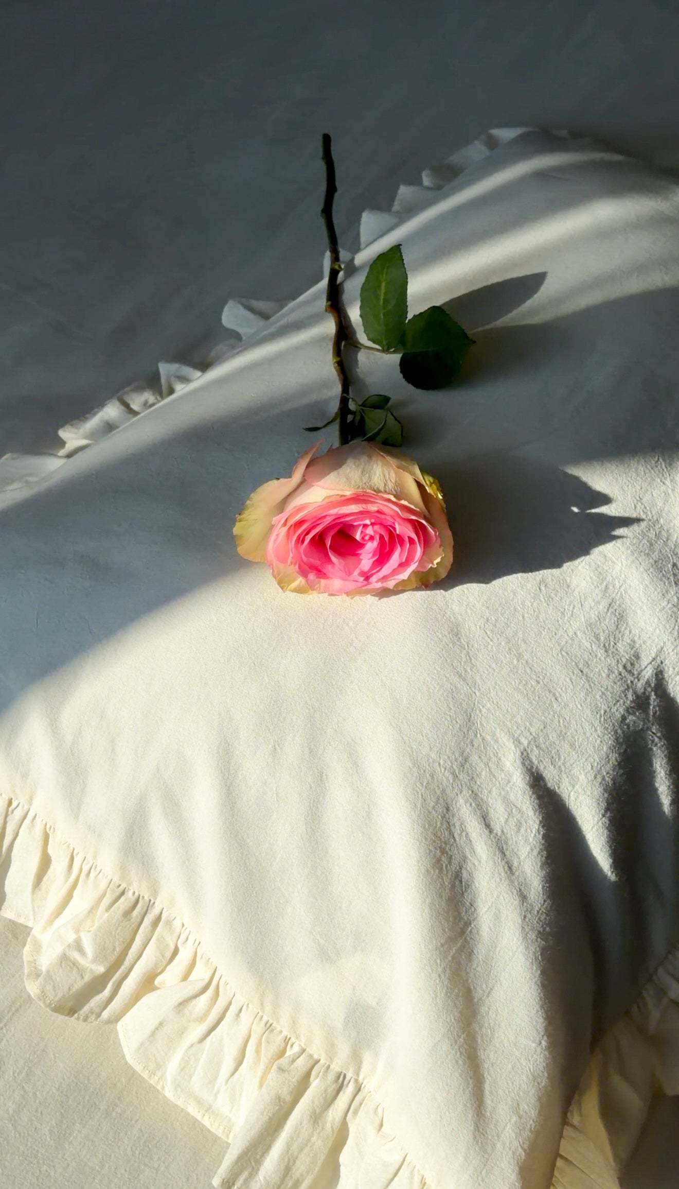 Ivory Washed Cotton Ruffle Bedding Set | Handmade | Made to Order