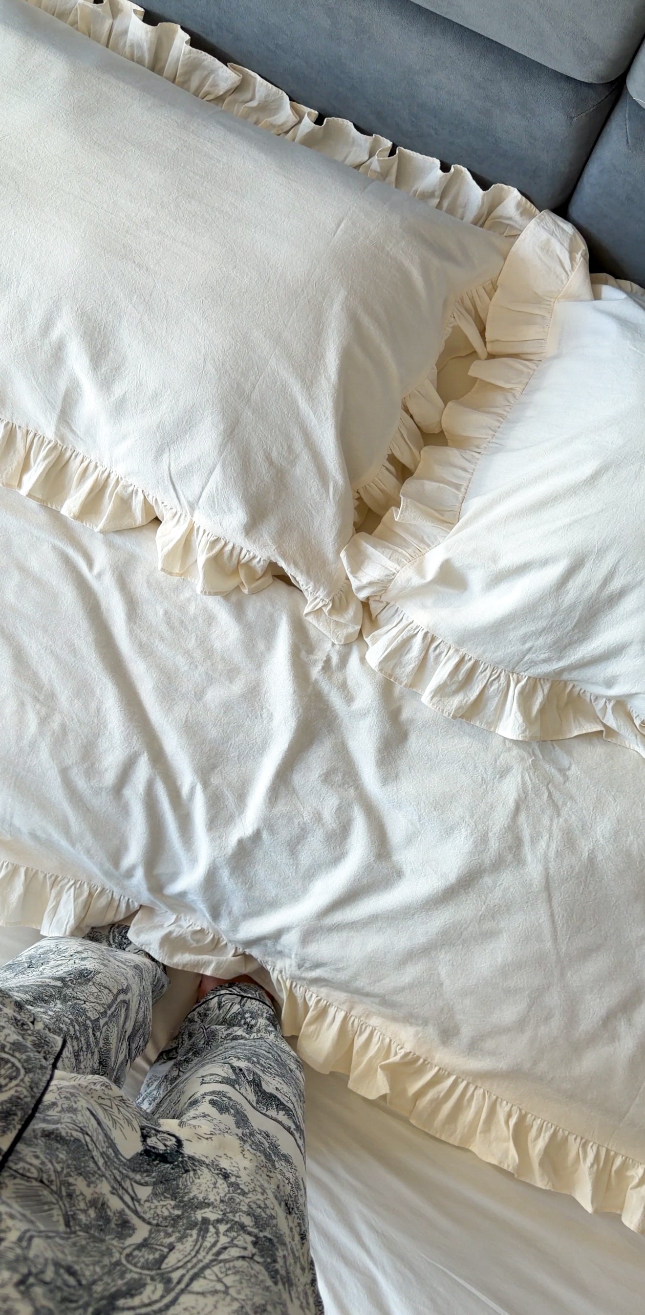 Ivory Washed Cotton Ruffle Bedding Set | Handmade | Made to Order