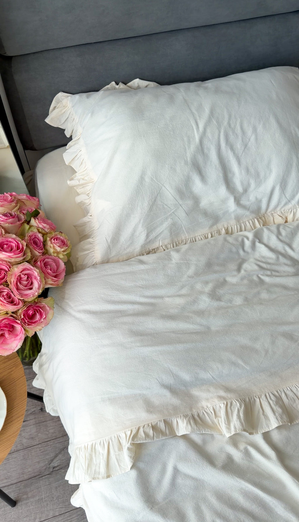 Ivory Washed Cotton Ruffle Bedding Set | Handmade | Made to Order