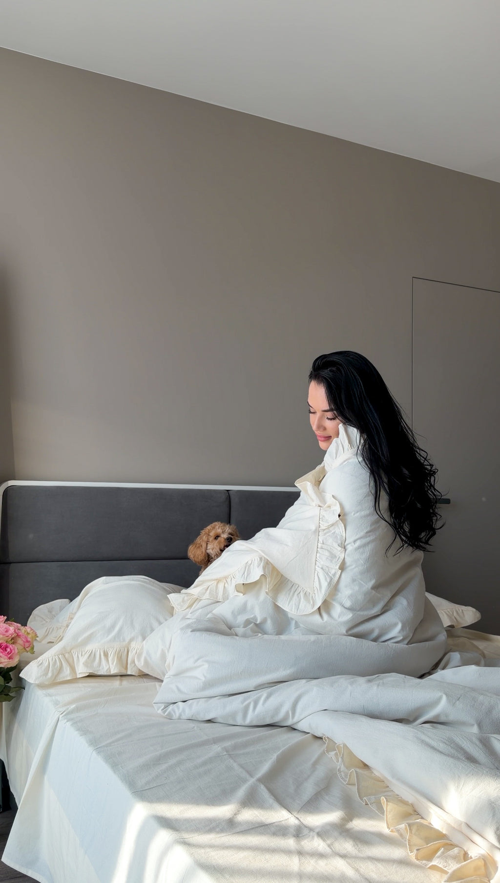 Ivory Washed Cotton Ruffle Bedding Set | Handmade | Made to Order